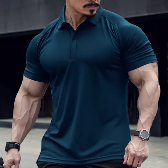 Online OUKU Men's Polo Shirt Golf Shirt Casual Holiday Lapel Classic Short Sleeve Fashion Basic Plain Button Summer Regular Fit Black Army Green Navy Blue Green Gray Polo Shirt