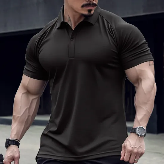 Online OUKU Men's Polo Shirt Golf Shirt Casual Holiday Lapel Classic Short Sleeve Fashion Basic Plain Button Summer Regular Fit Black Army Green Navy Blue Green Gray Polo Shirt