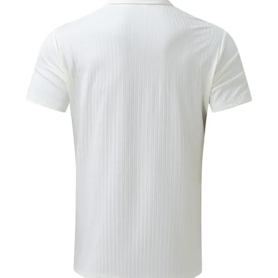 Online OUKU Men's Polo Shirt Golf Shirt Casual Going out Quarter Zip Short Sleeve Sports Designer Striped Solid Colored Zipper Summer Slim Black White Navy Blue Khaki Light Blue Gray Polo Shirt