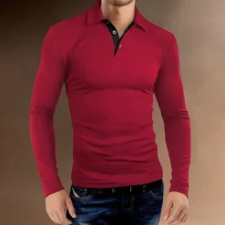 Outlet OUKU Men's Polo Shirt Golf Shirt Street Casual Polo Collar Classic Long Sleeve Fashion Casual Solid Colored Button Front Button-Down Spring & Summer Regular Fit Black Red Blue Dark Gray Gray Polo Shirt
