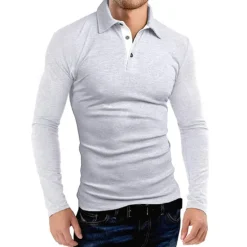 Outlet OUKU Men's Polo Shirt Golf Shirt Street Casual Polo Collar Classic Long Sleeve Fashion Casual Solid Colored Button Front Button-Down Spring & Summer Regular Fit Black Red Blue Dark Gray Gray Polo Shirt
