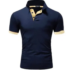OUKU Men's Polo Shirt Golf Shirt Street Casual Polo Collar Classic Short Sleeve Fashion Designer Color Block Patchwork Button Front Spring & Summer Regular Fit Lake blue Black White Yellow Pink Blue Polo