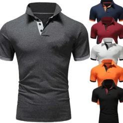 OUKU Men's Polo Shirt Golf Shirt Street Casual Polo Collar Classic Short Sleeve Fashion Designer Color Block Patchwork Button Front Spring & Summer Regular Fit Lake blue Black White Yellow Pink Blue Polo