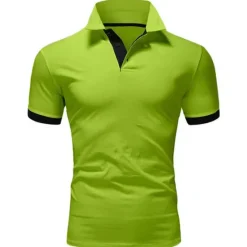 OUKU Men's Polo Shirt Golf Shirt Street Casual Polo Collar Classic Short Sleeve Fashion Designer Color Block Patchwork Button Front Spring & Summer Regular Fit Lake blue Black White Yellow Pink Blue Polo
