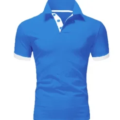 OUKU Men's Polo Shirt Golf Shirt Street Casual Polo Collar Classic Short Sleeve Fashion Designer Color Block Patchwork Button Front Spring & Summer Regular Fit Lake blue Black White Yellow Pink Blue Polo