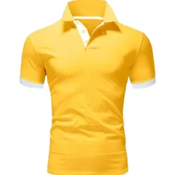 OUKU Men's Polo Shirt Golf Shirt Street Casual Polo Collar Classic Short Sleeve Fashion Designer Color Block Patchwork Button Front Spring & Summer Regular Fit Lake blue Black White Yellow Pink Blue Polo