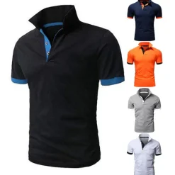 OUKU Men's Polo Shirt Golf Shirt Street Casual Polo Collar Classic Short Sleeve Fashion Designer Color Block Patchwork Button Front Spring & Summer Regular Fit Lake blue Black White Yellow Pink Blue Polo