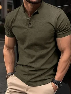 Discount OUKU Men's Polo Shirt Golf Shirt Casual Holiday Henley Short Sleeve Fashion Basic Plain Classic Summer Regular Fit Black White Wine Army Green khaki Polo Shirt