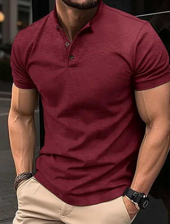 Discount OUKU Men's Polo Shirt Golf Shirt Casual Holiday Henley Short Sleeve Fashion Basic Plain Classic Summer Regular Fit Black White Wine Army Green khaki Polo Shirt