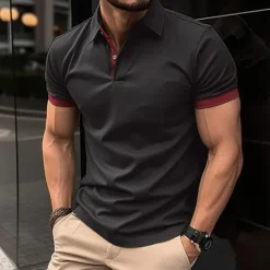 Hot OUKU Men's Polo Shirt Golf Shirt Casual Holiday Lapel Classic Short Sleeve Fashion Basic Plain Button Summer Regular Fit Black Pink Wine Navy Blue Blue Orange Polo Shirt