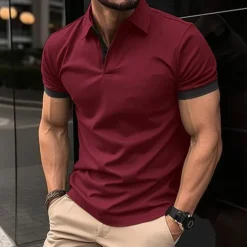 Hot OUKU Men's Polo Shirt Golf Shirt Casual Holiday Lapel Classic Short Sleeve Fashion Basic Plain Button Summer Regular Fit Black Pink Wine Navy Blue Blue Orange Polo Shirt