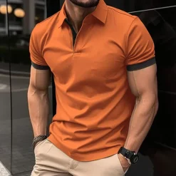 Hot OUKU Men's Polo Shirt Golf Shirt Casual Holiday Lapel Classic Short Sleeve Fashion Basic Plain Button Summer Regular Fit Black Pink Wine Navy Blue Blue Orange Polo Shirt