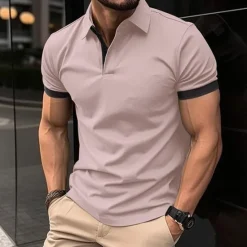 Hot OUKU Men's Polo Shirt Golf Shirt Casual Holiday Lapel Classic Short Sleeve Fashion Basic Plain Button Summer Regular Fit Black Pink Wine Navy Blue Blue Orange Polo Shirt