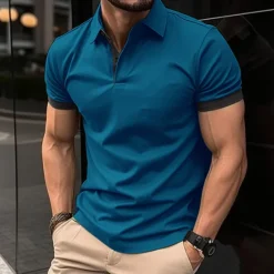 Hot OUKU Men's Polo Shirt Golf Shirt Casual Holiday Lapel Classic Short Sleeve Fashion Basic Plain Button Summer Regular Fit Black Pink Wine Navy Blue Blue Orange Polo Shirt