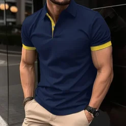 Hot OUKU Men's Polo Shirt Golf Shirt Casual Holiday Lapel Classic Short Sleeve Fashion Basic Plain Button Summer Regular Fit Black Pink Wine Navy Blue Blue Orange Polo Shirt