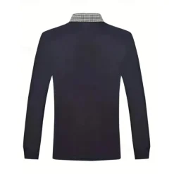 Sale OUKU Men's Polo Shirt Golf Shirt Casual Sports Lapel Long Sleeve Fashion Basic Color Block Houndstooth Patchwork Button Spring & Fall Regular Fit White Red Navy Blue Khaki Light Blue Polo Shirt