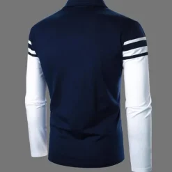 OUKU Men's Polo Shirt Golf Shirt Casual Holiday Lapel Classic Long Sleeve Fashion Basic Color Block Button Summer Regular Fit Navy Black Red Dark Navy Polo Shirt
