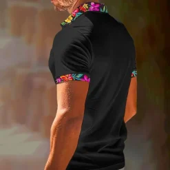 OUKU Men's Polo Shirt Golf Shirt Work Casual Lapel Classic Short Sleeve Basic Modern Floral Color Block Patchwork Button Spring & Summer Regular Fit Black White Orange Green Polo Shirt