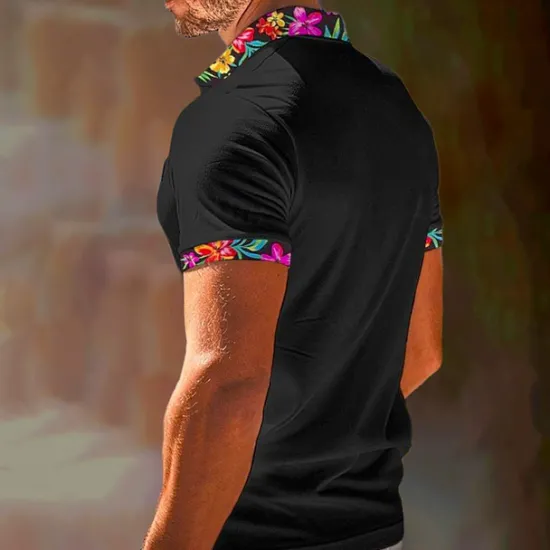 OUKU Men's Polo Shirt Golf Shirt Work Casual Lapel Classic Short Sleeve Basic Modern Floral Color Block Patchwork Button Spring & Summer Regular Fit Black White Orange Green Polo Shirt
