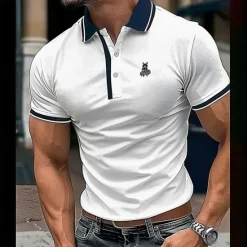 Clearance OUKU Men's Polo Shirt Golf Shirt Casual Holiday Lapel Short Sleeve Fashion Basic Color Block Patchwork Summer Regular Fit Navy-blue milk white Dark Red Polo Shirt