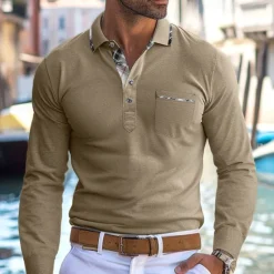 Discount OUKU Men's Polo Shirt Golf Shirt Work Casual Lapel Ribbed Polo Collar Short Sleeve Basic Modern Color Block Patchwork Button Spring & Summer Regular Fit Light Yellow Light Blue Lake blue Violet Ruby Red