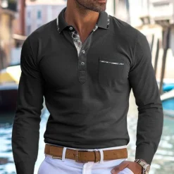 Discount OUKU Men's Polo Shirt Golf Shirt Work Casual Lapel Ribbed Polo Collar Short Sleeve Basic Modern Color Block Patchwork Button Spring & Summer Regular Fit Light Yellow Light Blue Lake blue Violet Ruby Red
