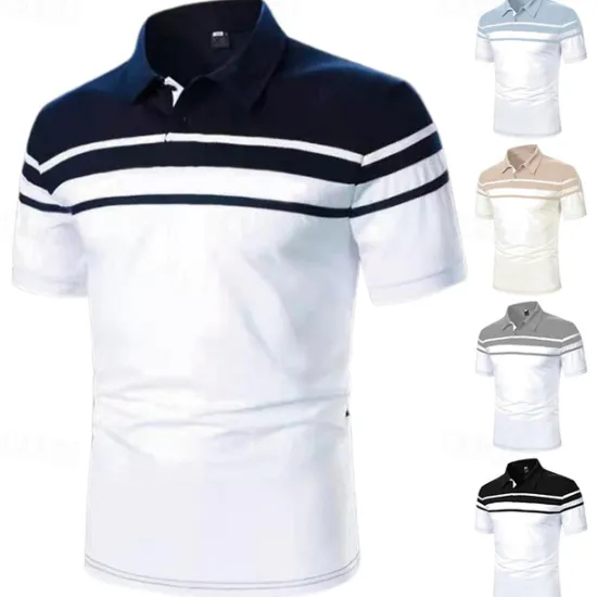 Sale OUKU Men's Polo Shirt Golf Shirt Outdoor Business Classic Short Sleeves Fashion Designer Color Block Striped Classic Style Summer Spring Regular Fit Black Navy Blue Blue Brown Green Gray Polo Shirt