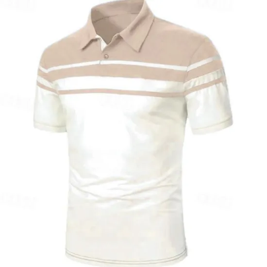 Sale OUKU Men's Polo Shirt Golf Shirt Outdoor Business Classic Short Sleeves Fashion Designer Color Block Striped Classic Style Summer Spring Regular Fit Black Navy Blue Blue Brown Green Gray Polo Shirt