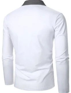 Hot OUKU Men's Polo Shirt Quarter Zip Polo Work Daily Wear Lapel Long Sleeve Fashion Comfortable Color Block Pocket Zip Up Summer Spring Regular Fit Polo Shirt White