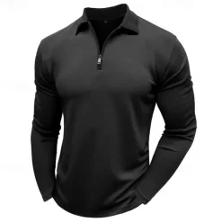 Discount OUKU Men's Polo Shirt Quarter Zip Polo Street Vacation Quarter Zip Long Sleeve Fashion Basic Solid Color Pocket Spring & Fall Regular Fit Black White Burgundy Navy Blue Khaki Army Green Polo Shirt