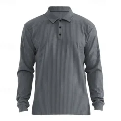Outlet OUKU Men's Polo Shirt Rib Knit Top Business Casual Ribbed Polo Collar Long Sleeve Fashion Basic Solid Color Knitting Fall Winter Regular Fit Dark Grey Black White Burgundy Navy Blue Dark Green Polo Shirt