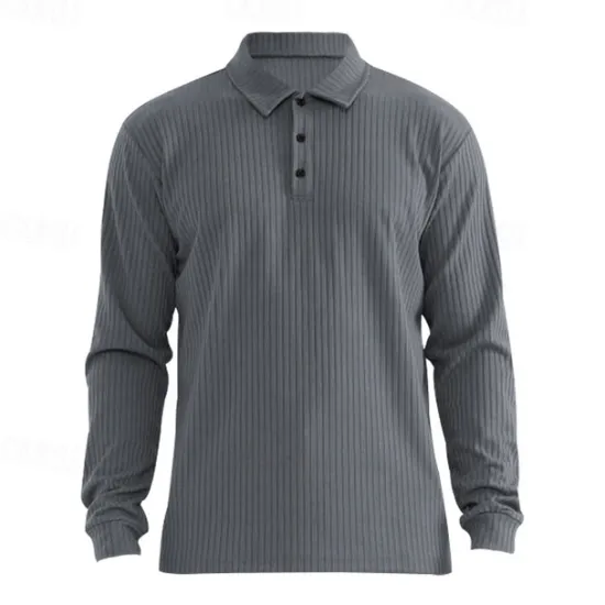 Outlet OUKU Men's Polo Shirt Rib Knit Top Business Casual Ribbed Polo Collar Long Sleeve Fashion Basic Solid Color Knitting Fall Winter Regular Fit Dark Grey Black White Burgundy Navy Blue Dark Green Polo Shirt