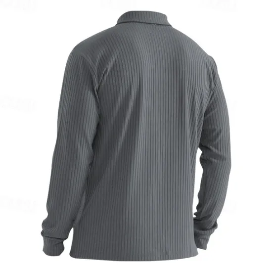 Outlet OUKU Men's Polo Shirt Rib Knit Top Business Casual Ribbed Polo Collar Long Sleeve Fashion Basic Solid Color Knitting Fall Winter Regular Fit Dark Grey Black White Burgundy Navy Blue Dark Green Polo Shirt