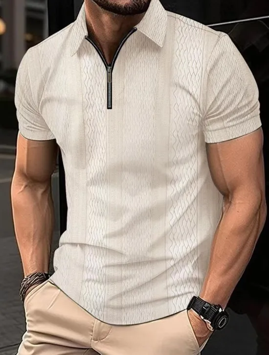 Online OUKU Men's Polo Shirt Work Street Turndown Short Sleeves Solid / Plain Color Basic Summer Loose Fit Black White Pink Light Brown khaki Polo Shirt