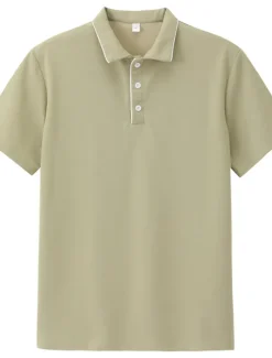 Discount OUKU Men's Polo Shirts Button Up Polos Casual Sports Lapel Short Sleeve Fashion Basic Plain Buttons Summer Regular Fit Light Green Dark Blue Light Blue Polo Shirts