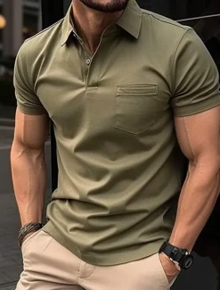 Hot OUKU Men's Polo Shirts Golf Shirt Casual Holiday Lapel Short Sleeve Fashion Basic Plain Classic Summer Regular Fit Black Army Green Navy Blue Orange Grey Polo Shirts