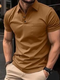 Hot OUKU Men's Polo Shirts Golf Shirt Casual Holiday Lapel Short Sleeve Fashion Basic Plain Classic Summer Regular Fit Black Army Green Navy Blue Orange Grey Polo Shirts