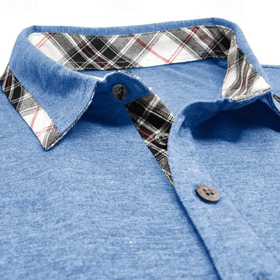 OUKU Men's Polo Shirts Golf Shirt Work Casual Lapel Ribbed Polo Collar Short Sleeve Basic Modern Color Block Patchwork Buttons Spring & Summer Regular Fit Light Blue Dark Gray Black Blue Green Khaki Polo