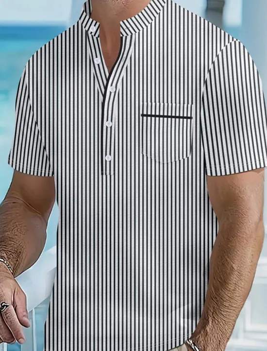 Hot OUKU Men's Polo Shirts Golf Shirt Outdoor Daily Wear Banded Collar Short Sleeve Fashion Hawaiian Stripe Pocket Summer Regular Fit Black Blue Sky Blue Green Apricot Polo Shirts
