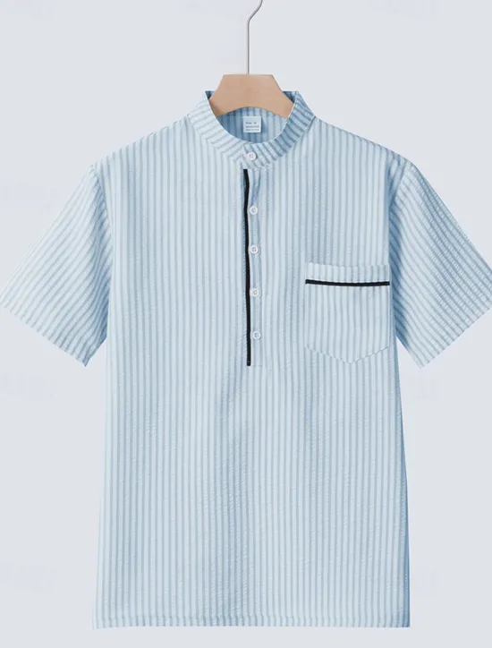 Hot OUKU Men's Polo Shirts Golf Shirt Outdoor Daily Wear Banded Collar Short Sleeve Fashion Hawaiian Stripe Pocket Summer Regular Fit Black Blue Sky Blue Green Apricot Polo Shirts