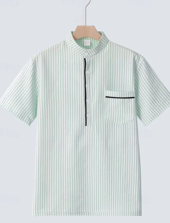Hot OUKU Men's Polo Shirts Golf Shirt Outdoor Daily Wear Banded Collar Short Sleeve Fashion Hawaiian Stripe Pocket Summer Regular Fit Black Blue Sky Blue Green Apricot Polo Shirts