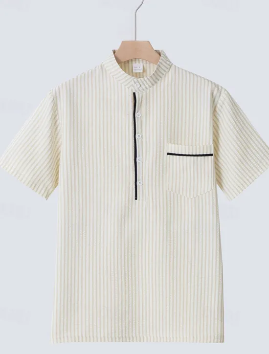 Hot OUKU Men's Polo Shirts Golf Shirt Outdoor Daily Wear Banded Collar Short Sleeve Fashion Hawaiian Stripe Pocket Summer Regular Fit Black Blue Sky Blue Green Apricot Polo Shirts
