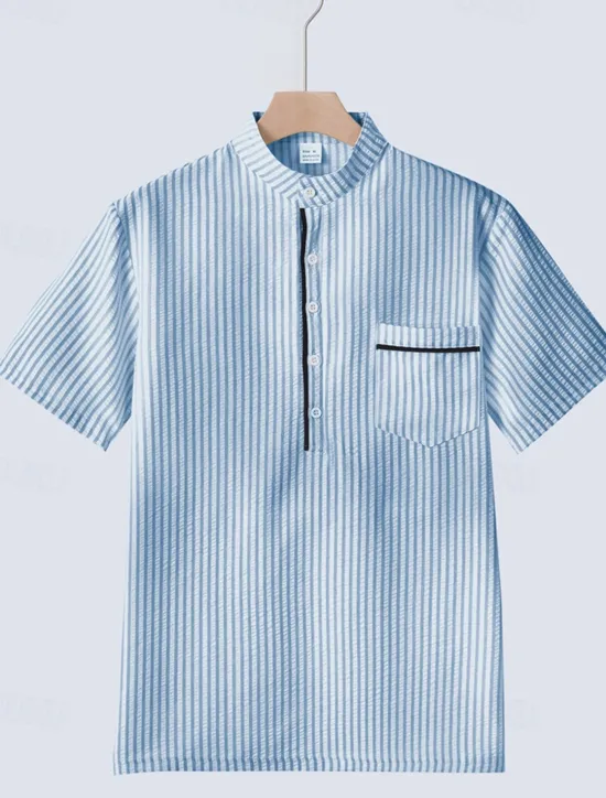 Hot OUKU Men's Polo Shirts Golf Shirt Outdoor Daily Wear Banded Collar Short Sleeve Fashion Hawaiian Stripe Pocket Summer Regular Fit Black Blue Sky Blue Green Apricot Polo Shirts