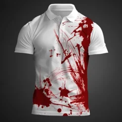 Online OUKU Men's Polo Shirts Golf Shirt Short Sleeve Polo Shirts Collared Shirts Casual Horror Streetwear Festival Wear Party Outfits Buttons 3D Print Summer Black White Red