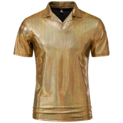 Hot OUKU Men's Polo Shirts Golf Shirt Club Cuban Collar Lapel Short Sleeve Casual Waves Novelty Button Front Spring & Summer Regular Fit Silver Black Gold Polo Shirts