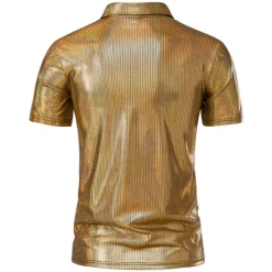 Hot OUKU Men's Polo Shirts Golf Shirt Club Cuban Collar Lapel Short Sleeve Casual Waves Novelty Button Front Spring & Summer Regular Fit Silver Black Gold Polo Shirts