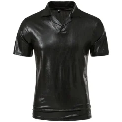 Hot OUKU Men's Polo Shirts Golf Shirt Club Cuban Collar Lapel Short Sleeve Casual Waves Novelty Button Front Spring & Summer Regular Fit Silver Black Gold Polo Shirts