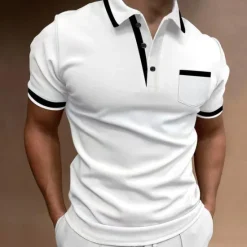 Clearance OUKU Men's Polo Shirts Golf Shirt Casual Sports Lapel Short Sleeve Fashion Basic Color Block Patchwork Front Pocket Summer Regular Fit White Red Navy Blue Blue Gray Polo Shirts