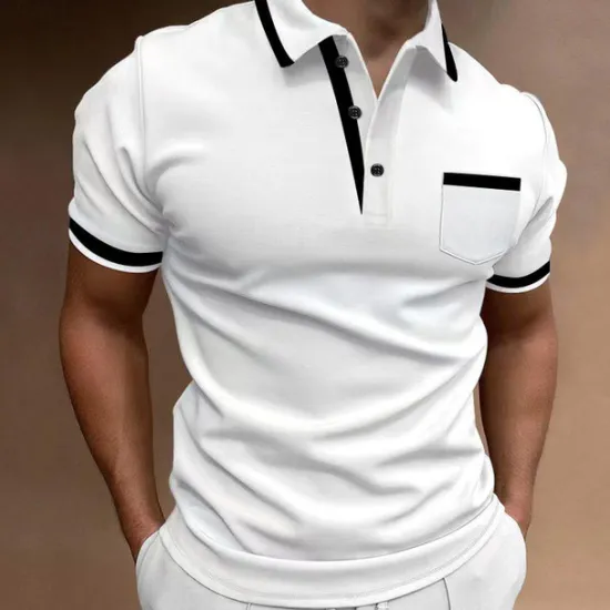 Clearance OUKU Men's Polo Shirts Golf Shirt Casual Sports Lapel Short Sleeve Fashion Basic Color Block Patchwork Front Pocket Summer Regular Fit White Red Navy Blue Blue Gray Polo Shirts