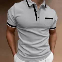 Clearance OUKU Men's Polo Shirts Golf Shirt Casual Sports Lapel Short Sleeve Fashion Basic Color Block Patchwork Front Pocket Summer Regular Fit White Red Navy Blue Blue Gray Polo Shirts